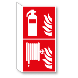 Brandblusser en haspel haaks bordje